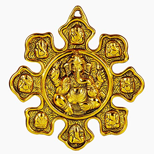 SMILES GIFT Gold Ganesha Wall Hanging for Entrance Door, Living Room, Decorative Wall Decor(Metal, 12 cm)