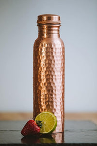 Pure Copper Bottle 1000 ML for Ayurveda Health Benefit & Healing - Solid Copper Hammered Bottle for Serving Storage Water, Capacity 1 LTR - Copper Bottle for Home, Office, Hotel & A Gift