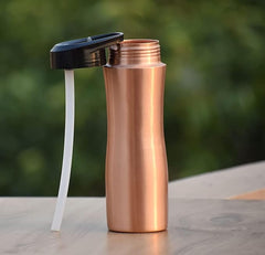 soulvinee™ Copper Water Bottle with Fliptop Pure Copper Water Bottle I Leak Proof & Rust Proof I Copper Bottle for Home, School & Office | Matte Finish | With jute bag | 950 ml (Pack of 1)