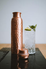 Pure Copper Bottle 1000 ML for Ayurveda Health Benefit & Healing - Solid Copper Hammered Bottle for Serving Storage Water, Capacity 1 LTR - Copper Bottle for Home, Office, Hotel & A Gift