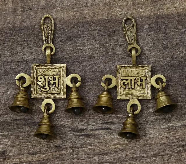 Decor buying Shubh Labh Wall Hanging Set of 2 Subh Labh Plate Wall Hanging with Bell (Pack of 2) Shubh Labh Wall Hanging with Ghanti Home and Pooja Temple Decoration