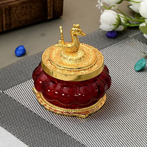 JAIPUR ACE Akshaya Kubera Lakshmi Pot | Divine Puja Celebration Metal Glass Figurine with toughened Glass (Wt: 190 gm) (Kubera RED Pot)