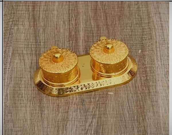 Panipat Bartan Bhandar Heavy Grade Aluminium Chandan Roli Kumkum Chawal Box Chopda for Pooja, Gold, Set of 1 PC