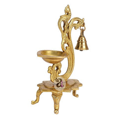 ARTVARKO Brass Bird Peacock Traditional Hanging Bell Diya Oil Lamp Stand Diwali Puja Home Office Temple, 8 Inches
