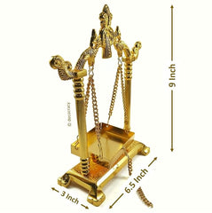 Decocracy Golden Peacock Laddu Gopal Jhula with Laddu Gopal Idol – Palna for Laddu Gopal Ji – Kanha Jhula ( Golden, 9 Inch )