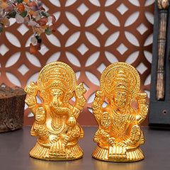 Piepot Laxmi Ganesh Idol Set for Diwali Pooja--Metal Gold Plated Laxmi Ganesha Murti Showpiece for Temple Decor (Laxmi Ganesh Idol)