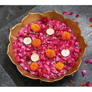 HMC Round Shape Metal Urli Pot with Taj Border for Home Decor Floating Flower Candle Decoration | Decorative urli Bowl for Home Decor | Taj Design Urli Traditional (12 Inch)