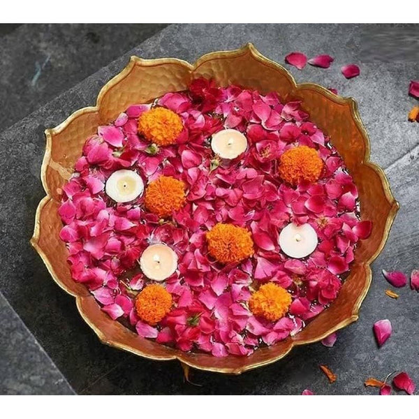 HMC Round Shape Metal Urli Pot with Taj Border for Home Decor Floating Flower Candle Decoration | Decorative urli Bowl for Home Decor | Taj Design Urli Traditional (12 Inch)