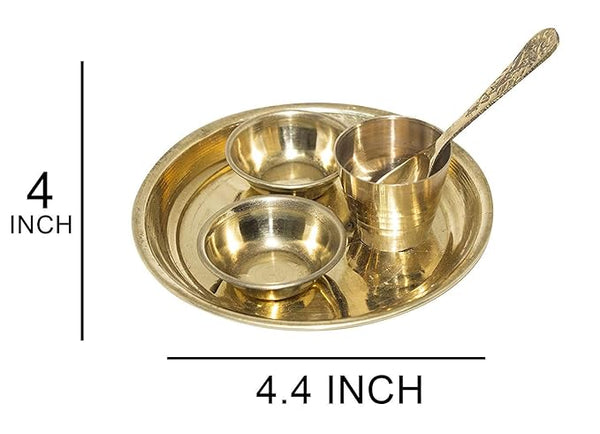 MAHAKAL ARTWARE Brass Brass Ladoo Gopal Bhog Plate,Thakur Ji Bhog Thali,Plate Set for Home,Office Mandir, Temple Set of 5