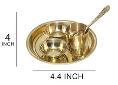 MAHAKAL ARTWARE Brass Brass Ladoo Gopal Bhog Plate,Thakur Ji Bhog Thali,Plate Set for Home,Office Mandir, Temple Set of 5