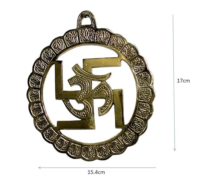 BANSIGOODS Om/Swastik for Wall Hanging Decorative Showpiece Wall Decor - 17 cm (Brass, Gold)