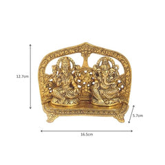 Handicrafts Paradise Metal Lakshmi Ganesh Gold Plated Seated with Arch at Back 5 Inch