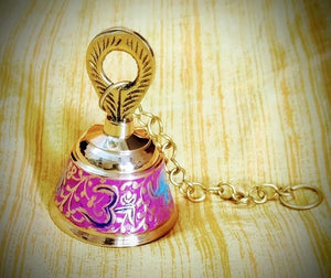 Brass Wall Hanging Bells for Home Mandir Temple Living Room Decoration Pooja Decorative Items Door Ding Dong Puja Bell (Temple Bell (Coloured - 3"))