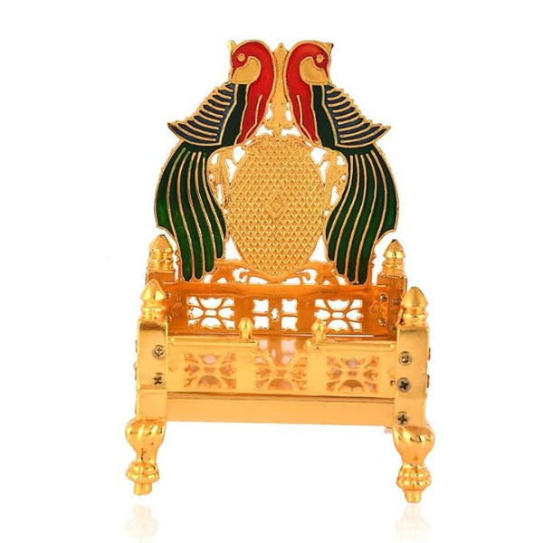 Piepot Gold Plated Metal God Singhasan of Laddoo Gopal for Pooja Mandir (Green, 16X11cm)