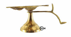 Indian Brass Oil lamp Stand with 6 Wicks - Traditional Brass Golden Diya with Multiple batti - Auspicious Diya lamp for Home arti – Praying Accessory