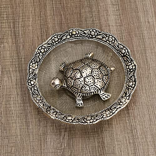 AC ANAND CRAFTS Beautiful Silver Plated Turtle Fengshui-Torrtoise on Plate for Home and Office Decor Showpiece Vastu Gift (4X15X15CM)