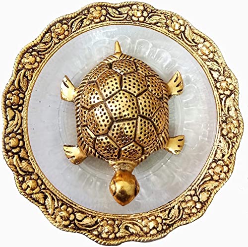 Somi gift Feng Shui Glass Plate Turtle || Vastu Tortoise Original Turtle Peace & Prosperity || Good Luck Charm Gold Turtle || Turtle with Plate/