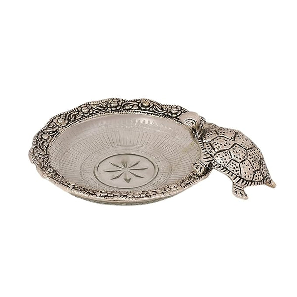 AC ANAND CRAFTS Beautiful Silver Plated Turtle Fengshui-Torrtoise on Plate for Home and Office Decor Showpiece Vastu Gift (4X15X15CM)
