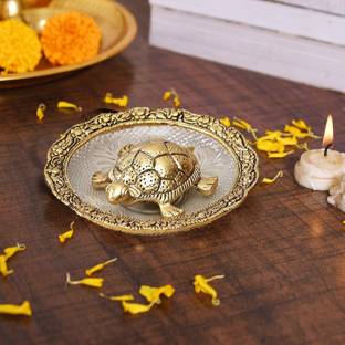 Collectible India Tortoise for Good Luck on Glass Plate Showpiece - Turtle Tortoise for Feng Shui and Vastu - Best Gift for Career and Luck Decorative Showpiece - 4 cm  (Aluminium, Gold)