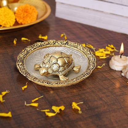 Collectible India Tortoise for Good Luck on Glass Plate Showpiece - Turtle Tortoise for Feng Shui and Vastu - Best Gift for Career and Luck Decorative Showpiece - 4 cm  (Aluminium, Gold)