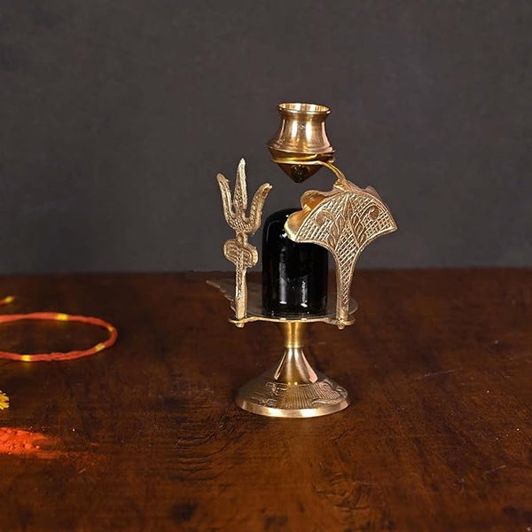 Effigy onlinehub Brass Lord Shiva Linga Lingam Shivling Statue Shesnag Trishul with Brass Matki for Hindu Festive Pooja Puja Sculpture Items Shivling Showpiece