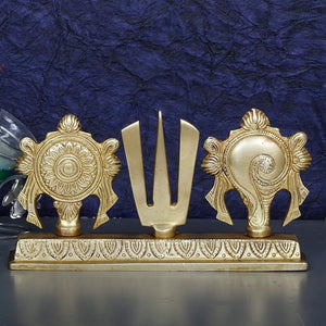 Artvarko Brass Shankh Chakra Namah Showpiece | Shri Tirupati Balaji Shankha Chakra Tilak | Padmanabha Swami | Lord Vishnu |Brass Home Decor |