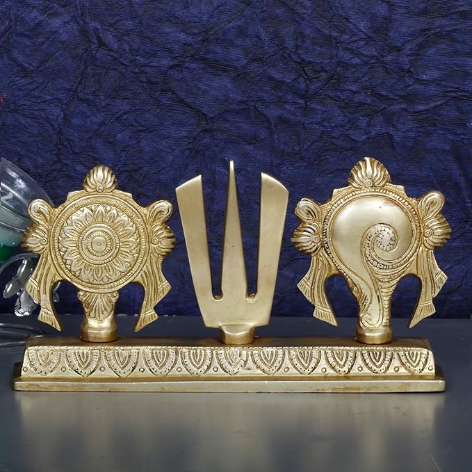 Artvarko Brass Shankh Chakra Namah Showpiece | Shri Tirupati Balaji Shankha Chakra Tilak | Padmanabha Swami | Lord Vishnu |Brass Home Decor |