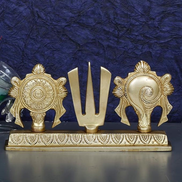 Artvarko Brass Shankh Chakra Namah Showpiece | Shri Tirupati Balaji Shankha Chakra Tilak | Padmanabha Swami | Lord Vishnu |Brass Home Decor |