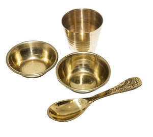 MAHAKAL ARTWARE Brass Brass Ladoo Gopal Bhog Plate,Thakur Ji Bhog Thali,Plate Set for Home,Office Mandir, Temple Set of 5