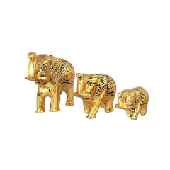 Set of 3 Golden Metal Upper Trunk Elephant Lucky Figurine for Home and Office Decor Elephant Showpiece Statue