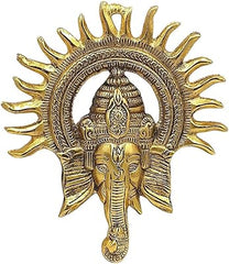 RSN Brass Ganesha Idol with Surya Chakra Rajasthani Handicrafts Wall hangings Showpiece (20 cm x 3 cm x 23 cm, Gold)