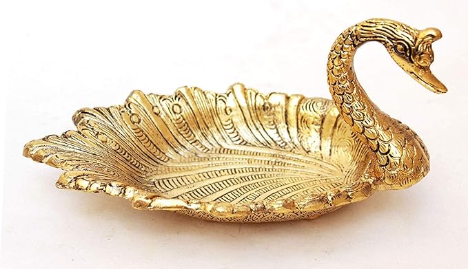 VRINDAVAN LADDU GOPAL TRADERS? Duck Shape Design Gold Plated Oxidized Metal Tray Bowl for Table and Home Decorative for Diwali, Standard, Golden (swn-Base-gld)