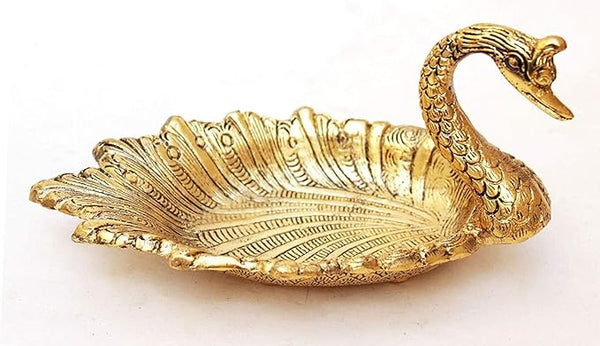 VRINDAVAN LADDU GOPAL TRADERS? Duck Shape Design Gold Plated Oxidized Metal Tray Bowl for Table and Home Decorative for Diwali, Standard, Golden (swn-Base-gld)