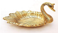 VRINDAVAN LADDU GOPAL TRADERS? Duck Shape Design Gold Plated Oxidized Metal Tray Bowl for Table and Home Decorative for Diwali, Standard, Golden (swn-Base-gld)