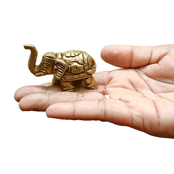 anciently Brass Elephant Pair Showpiece for Home Decor | Elephant Idols for Pooja Room, Brass, Height 4CM, Gold Colour, 2 Piece(1 Set)
