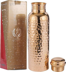 Pure Copper Bottle 1000 ML for Ayurveda Health Benefit & Healing - Solid Copper Hammered Bottle for Serving Storage Water, Capacity 1 LTR - Copper Bottle for Home, Office, Hotel & A Gift