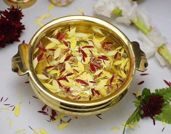 Brass Decorative Bowl Embosed Flower Design Urli for Flowers and Candles Floating Bowl Home Decor Center Showpiece