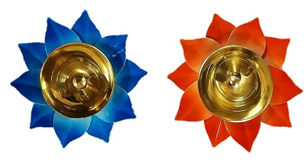 Brass Lotus tealight Holder Diya Flower Shaped Diyas for Puja Kamal Patti Brass Oil Lamp for Pooja Room aarti Temple Home Décor Decoration & Gifting Purpose (Pack of 2)