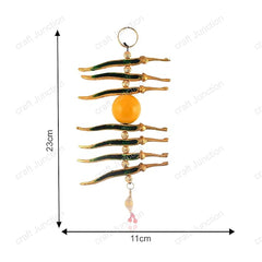 Craft Junction Metal Door Hanging Nimbu Mirchi Buri Nazar Battu, Good Luck Charm Protection from Negativity Interior Home, Office Wall Hanging Showpiece, Gold