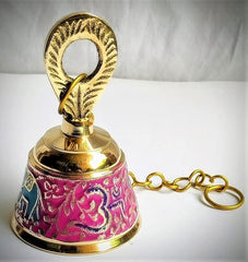 Brass Wall Hanging Bells for Home Mandir Temple Living Room Decoration Pooja Decorative Items Door Ding Dong Puja Bell (Temple Bell (Coloured - 3"))