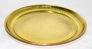 Fabrilla Decorative Puja Plate/Aarti Thali/Stainless Steel Pooja plate, color- golden, 9.5" dia