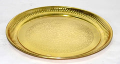 Fabrilla Decorative Puja Plate/Aarti Thali/Stainless Steel Pooja plate, color- golden, 9.5" dia