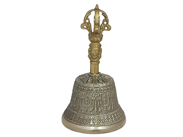 Tibetan Buddhist Bell 6 Inch Brass for Meditation and Pooja - Brass Items