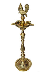 Tangerine Mahabharat Diya || Kuthu Vilakku || Brass Oil Lamp Traditionally Designed Nakasi with Annapakshi/Peacock (Height- 20 Inch)