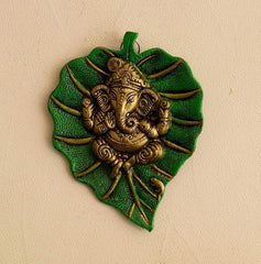 BrassDaddy Lord Ganesha on Green Leaf