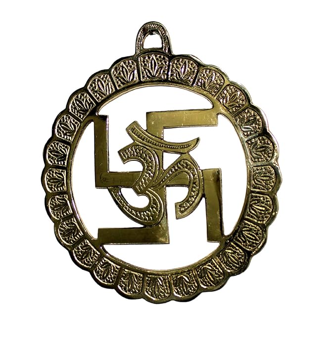 BANSIGOODS Om/Swastik for Wall Hanging Decorative Showpiece Wall Decor - 17 cm (Brass, Gold)