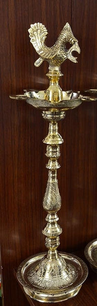 Tangerine Mahabharat Diya || Kuthu Vilakku || Brass Oil Lamp Traditionally Designed Nakasi with Annapakshi/Peacock (Height- 20 Inch)