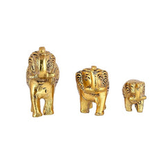 Set of 3 Golden Metal Upper Trunk Elephant Lucky Figurine for Home and Office Decor Elephant Showpiece Statue