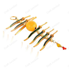 Craft Junction Metal Door Hanging Nimbu Mirchi Buri Nazar Battu, Good Luck Charm Protection from Negativity Interior Home, Office Wall Hanging Showpiece, Gold