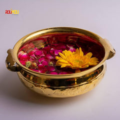 Pure Brass Design Urli Decorative Bowl Diameter 8inch Beautiful Handcrafted Bowl for Floating Flowers and Tea Light Candles Home,Office and Table Decor Special for Diwali Gift